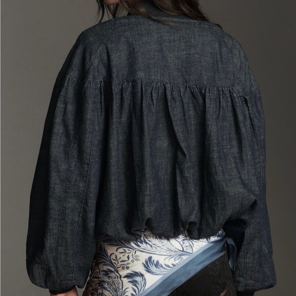 NWT Anthropologie Denim Bubble Bomber Jacket Size L - Picture 3 of 8